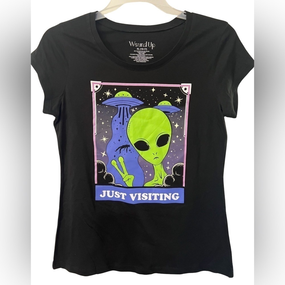 Just visiting alien graphic tee shirt